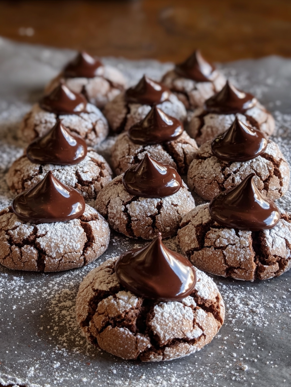 Chocolate Crinkle Cookies with a chocolate kiss on top