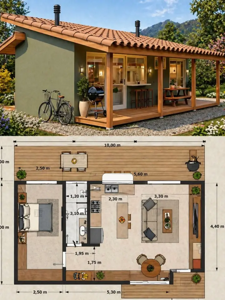 small house plan 10x4.4m